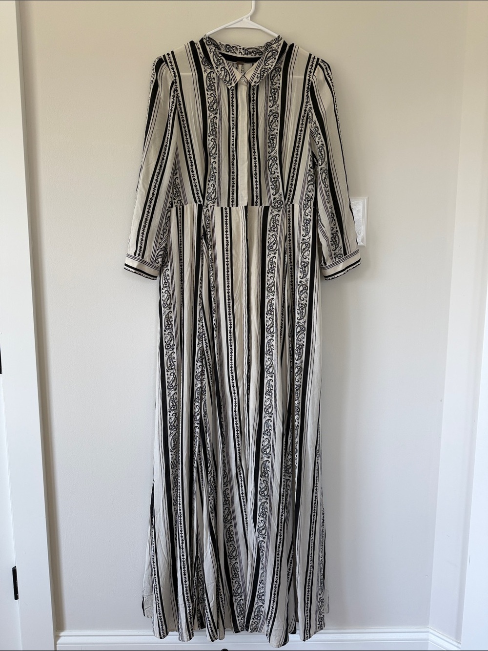 Free People Black and White Striped Maxi Shirt Dress